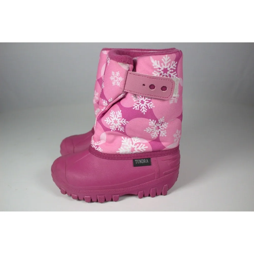 Tundra Teddy Girls US 10 Pink Snow Boots Snowflakes Print Winter Waterproof